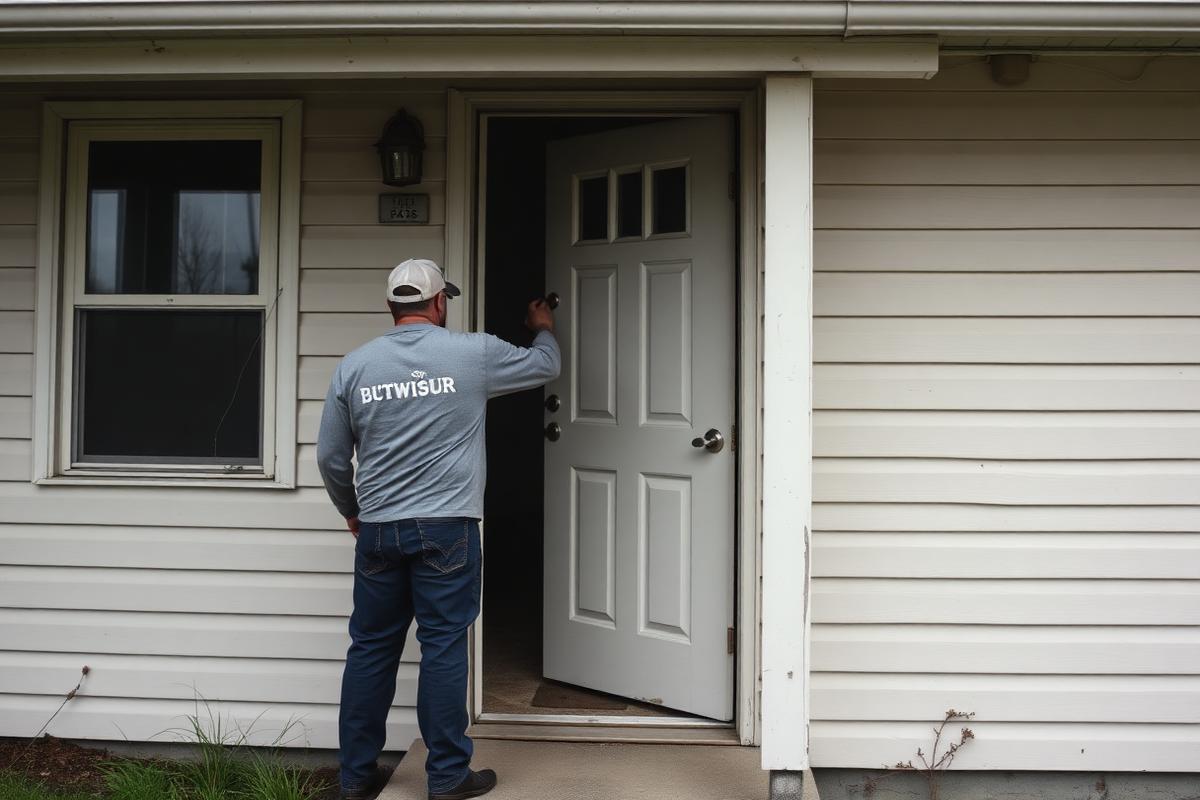 Worker changing the lock on a vacant property door